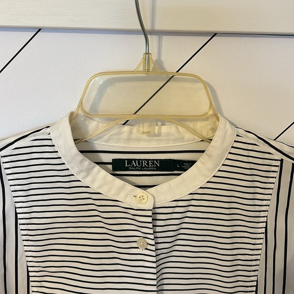 Lauren Ralph Lauren Womens Large White Navy Stripe Tunic Shirt Button Down Long - Picture 2 of 7